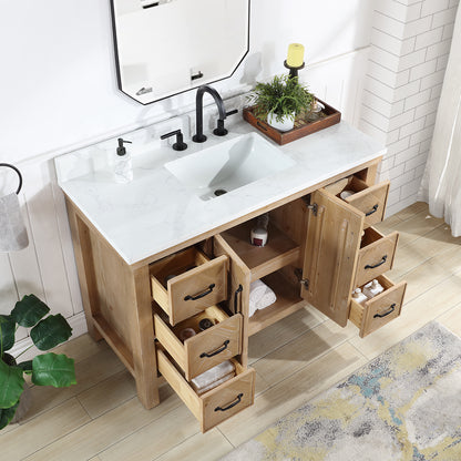 Javier 48" Free-standing Single Bath Vanity in Spruce Antique Brown with White Grain Composite Stone Top