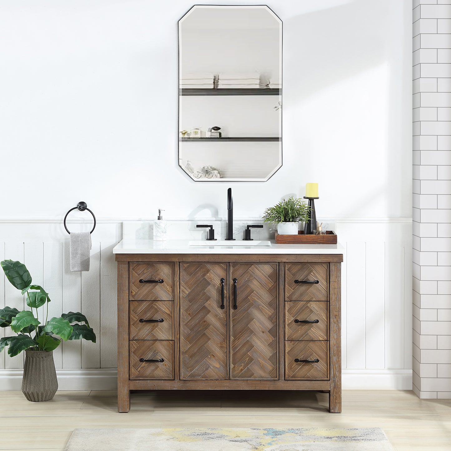 Javier 48" Free-standing Single Bath Vanity in Spruce Antique Gray with White Grain Composite Stone Top