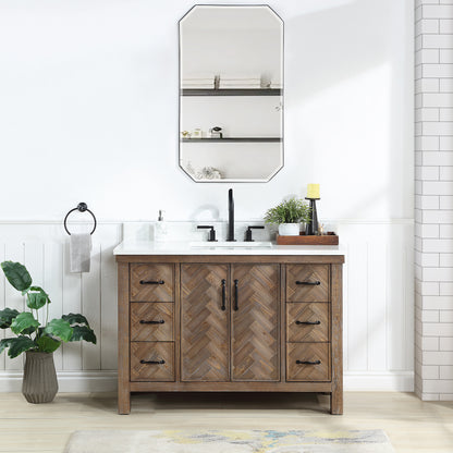 Javier 48" Free-standing Single Bath Vanity in Spruce Antique Gray with White Grain Composite Stone Top