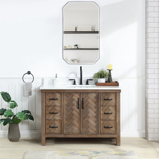 Javier 48" Free-standing Single Bath Vanity in Spruce Antique Gray with White Grain Composite Stone Top