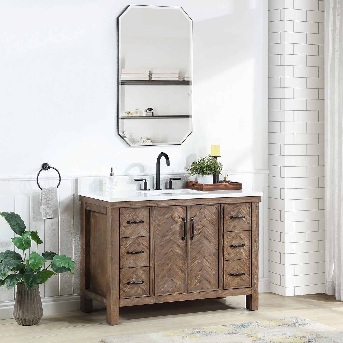 Javier 48" Free-standing Single Bath Vanity in Spruce Antique Gray with White Grain Composite Stone Top