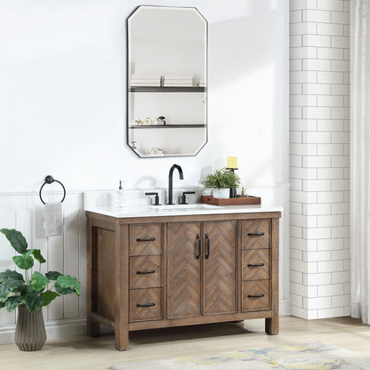 Javier 48" Free-standing Single Bath Vanity in Spruce Antique Gray with White Grain Composite Stone Top