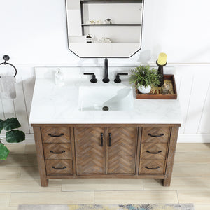 Javier 48" Free-standing Single Bath Vanity in Spruce Antique Gray with White Grain Composite Stone Top