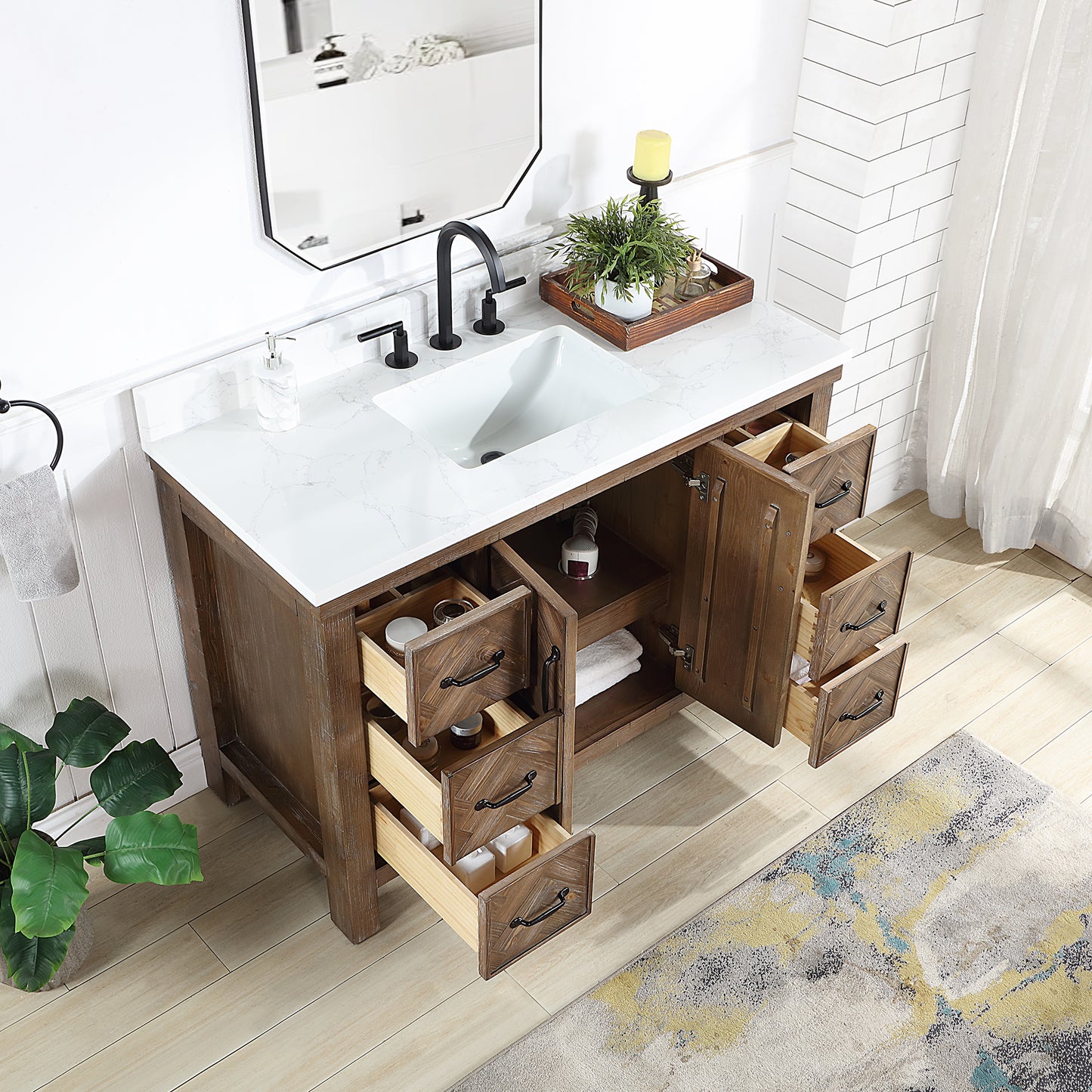 Javier 48" Free-standing Single Bath Vanity in Spruce Antique Gray with White Grain Composite Stone Top