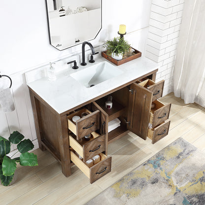 Javier 48" Free-standing Single Bath Vanity in Spruce Antique Gray with White Grain Composite Stone Top