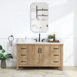 Javier 60" Free-standing Single Bath Vanity in Spruce Antique Brown with White Grain Composite Stone Top