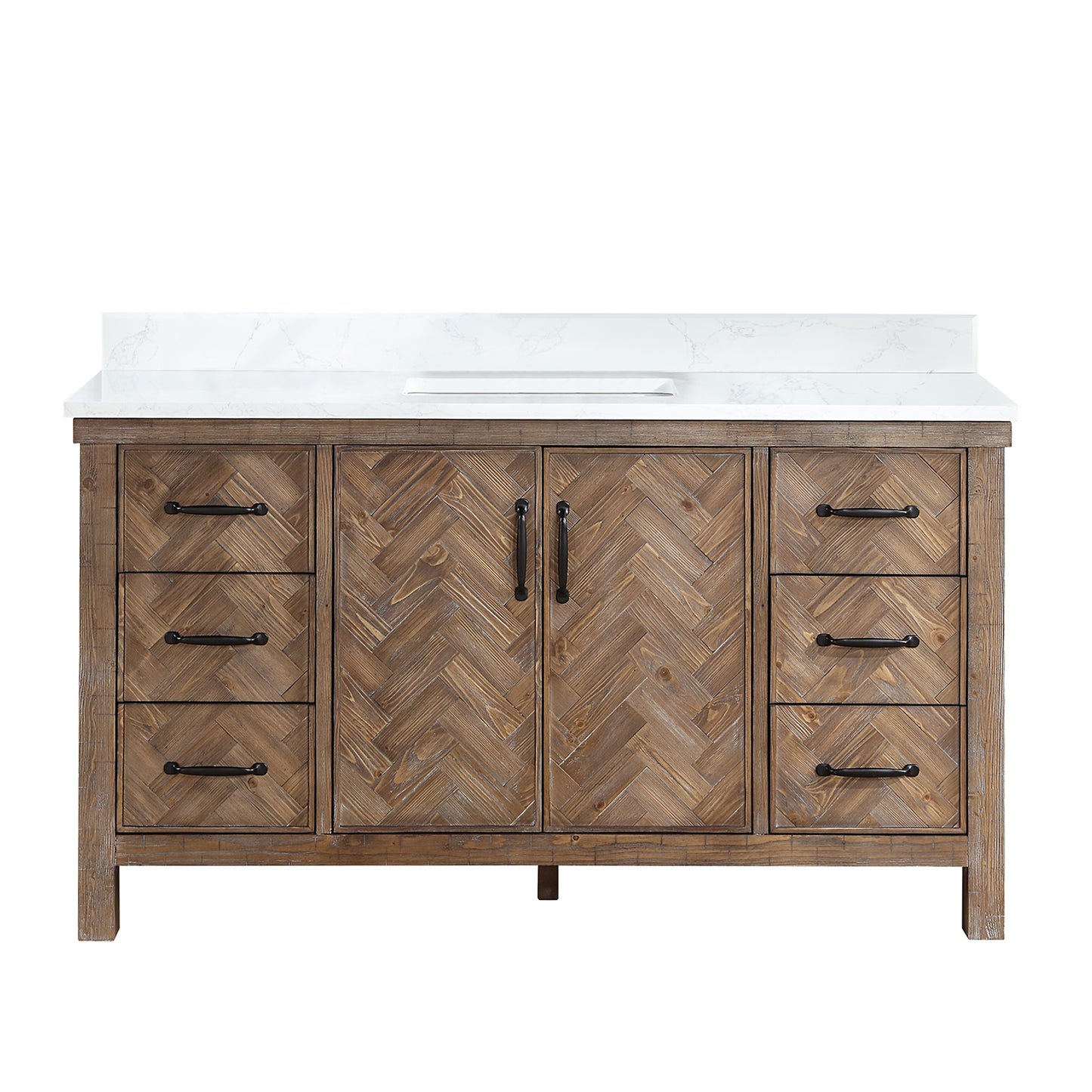 Javier 60" Free-standing Single Bath Vanity in Spruce Antique Gray with White Grain Composite Stone Top