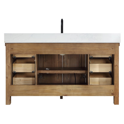 Javier 60" Free-standing Single Bath Vanity in Spruce Antique Gray with White Grain Composite Stone Top
