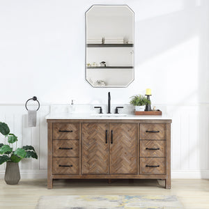 Javier 60" Free-standing Single Bath Vanity in Spruce Antique Gray with White Grain Composite Stone Top