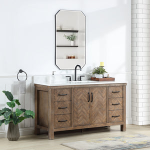 Javier 60" Free-standing Single Bath Vanity in Spruce Antique Gray with White Grain Composite Stone Top