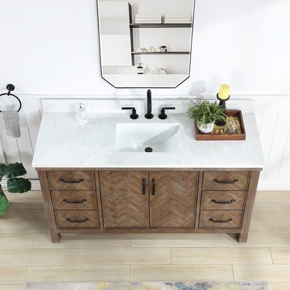 Javier 60" Free-standing Single Bath Vanity in Spruce Antique Gray with White Grain Composite Stone Top