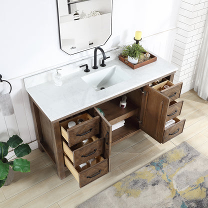 Javier 60" Free-standing Single Bath Vanity in Spruce Antique Gray with White Grain Composite Stone Top