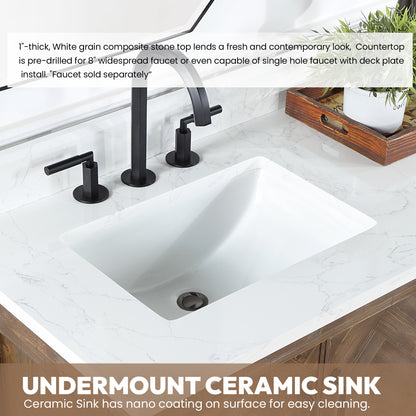 Javier 60" Free-standing Single Bath Vanity in Spruce Antique Gray with White Grain Composite Stone Top