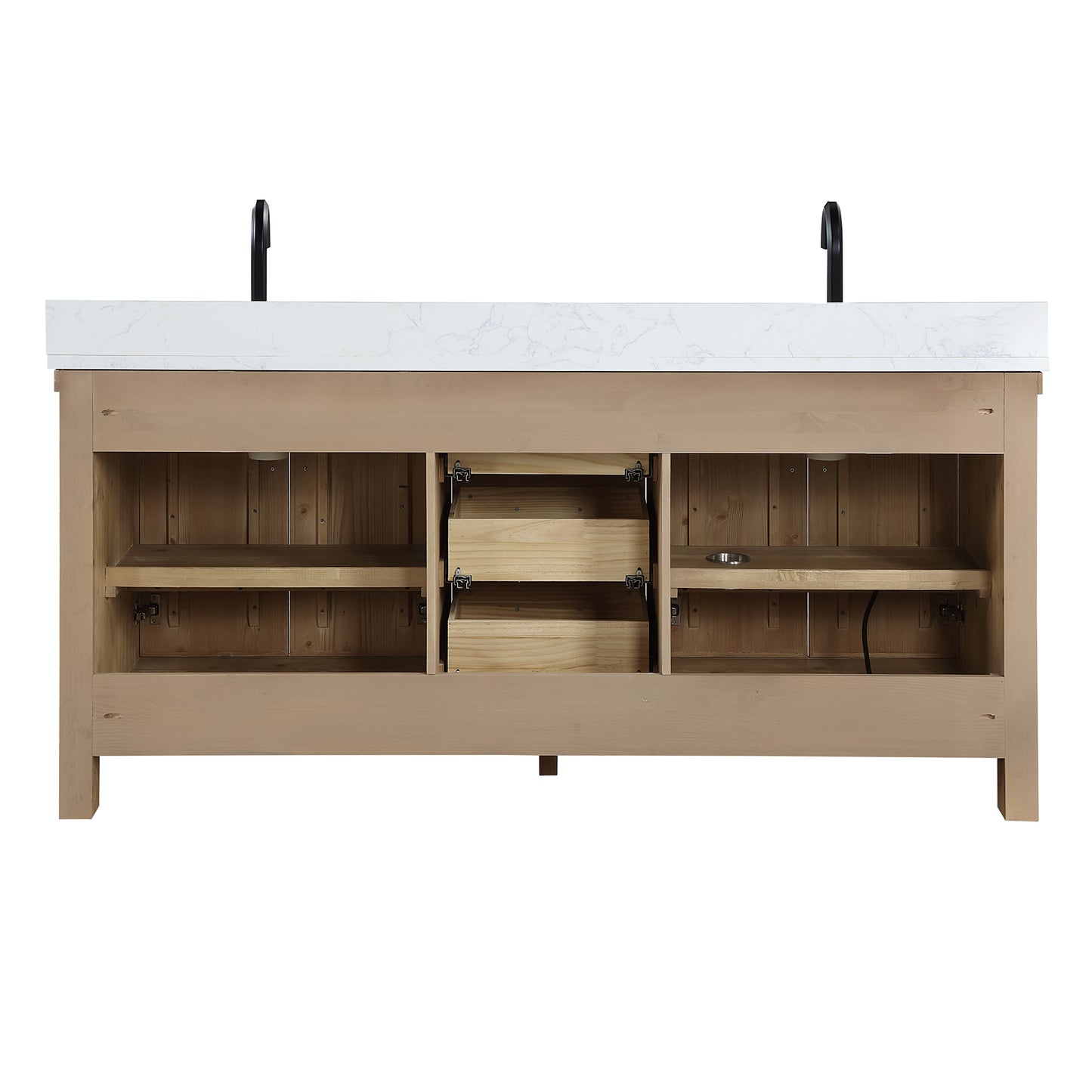 Javier 72" Free-standing Double Bath Vanity in Spruce Antique Brown with White Grain Composite Stone Top