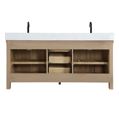 Javier 72" Free-standing Double Bath Vanity in Spruce Antique Brown with White Grain Composite Stone Top