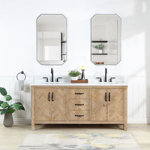 Open image in slideshow, Javier 72&quot; Free-standing Double Bath Vanity in Spruce Antique Brown with White Grain Composite Stone Top
