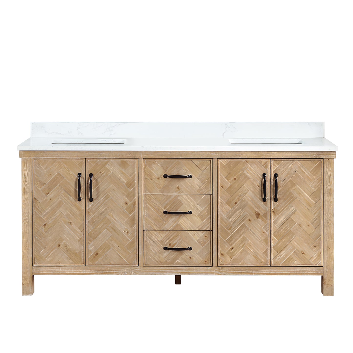 Javier 72" Free-standing Double Bath Vanity in Spruce Antique Brown with White Grain Composite Stone Top