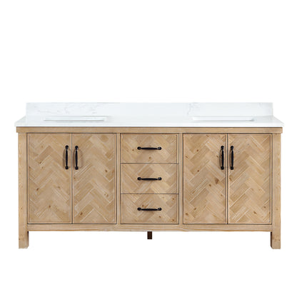 Javier 72" Free-standing Double Bath Vanity in Spruce Antique Brown with White Grain Composite Stone Top