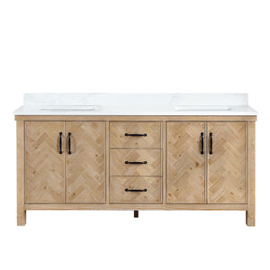 Open image in slideshow, Javier 72&quot; Free-standing Double Bath Vanity in Spruce Antique Brown with White Grain Composite Stone Top
