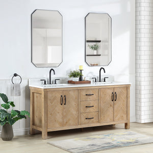 Javier 72" Free-standing Double Bath Vanity in Spruce Antique Brown with White Grain Composite Stone Top