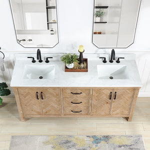 Javier 72" Free-standing Double Bath Vanity in Spruce Antique Brown with White Grain Composite Stone Top