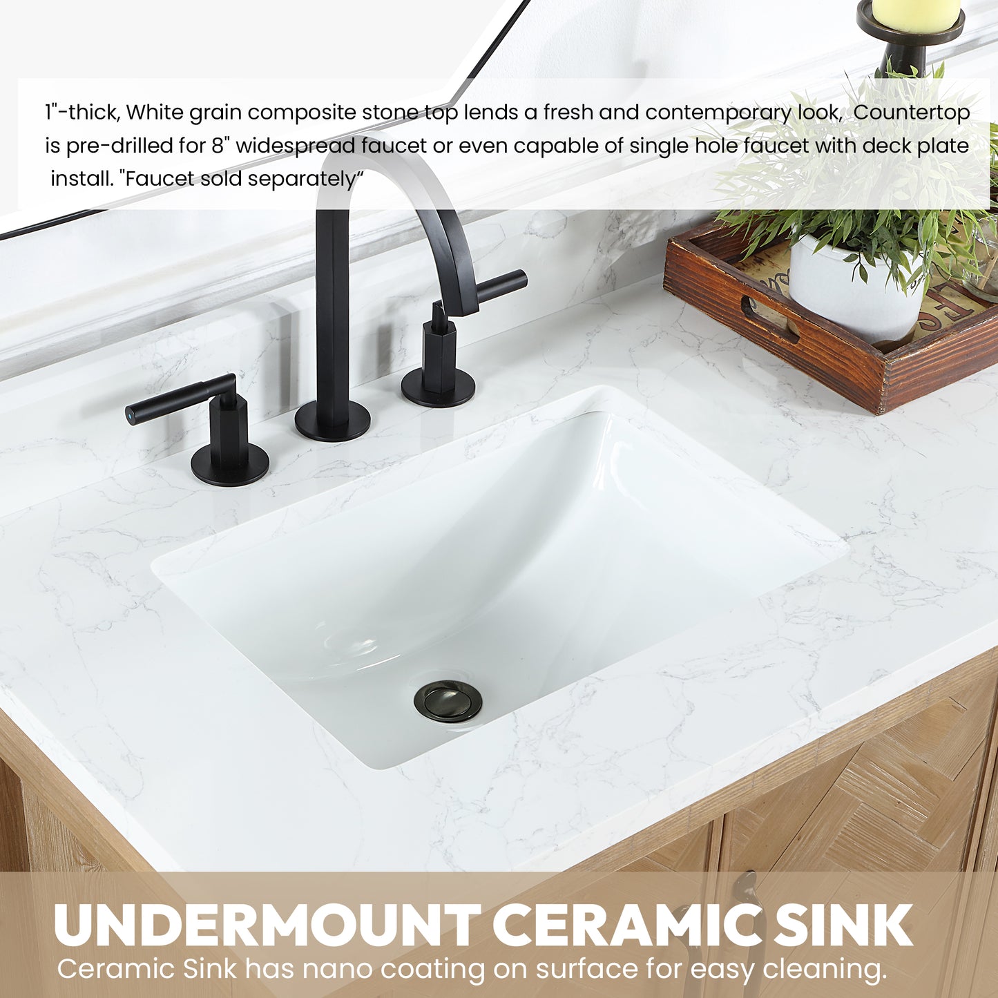 Javier 72" Free-standing Double Bath Vanity in Spruce Antique Brown with White Grain Composite Stone Top