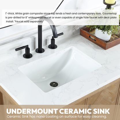 Javier 72" Free-standing Double Bath Vanity in Spruce Antique Brown with White Grain Composite Stone Top