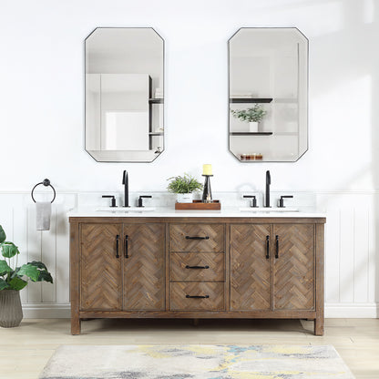 Javier 72" Free-standing Double Bath Vanity in Spruce Antique Gray with White Grain Composite Stone Top