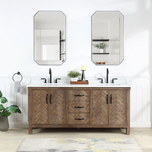 Javier 72" Free-standing Double Bath Vanity in Spruce Antique Gray with White Grain Composite Stone Top
