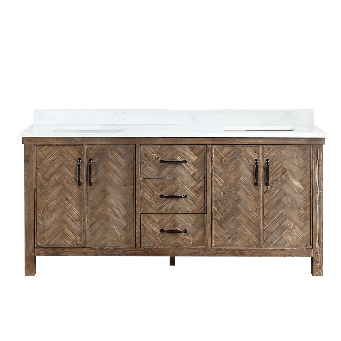 Javier 72" Free-standing Double Bath Vanity in Spruce Antique Gray with White Grain Composite Stone Top