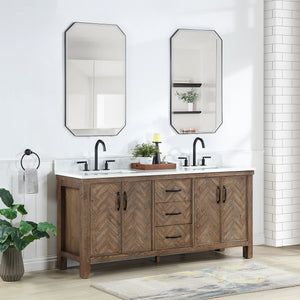 Javier 72" Free-standing Double Bath Vanity in Spruce Antique Gray with White Grain Composite Stone Top