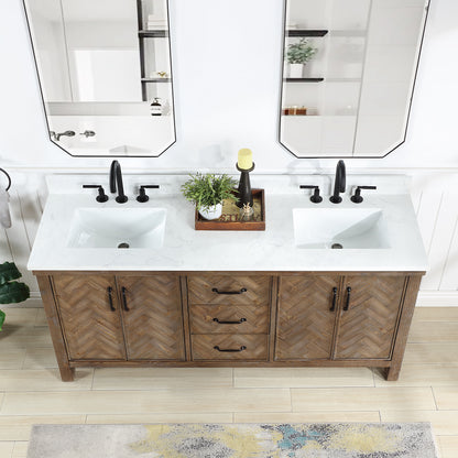 Javier 72" Free-standing Double Bath Vanity in Spruce Antique Gray with White Grain Composite Stone Top
