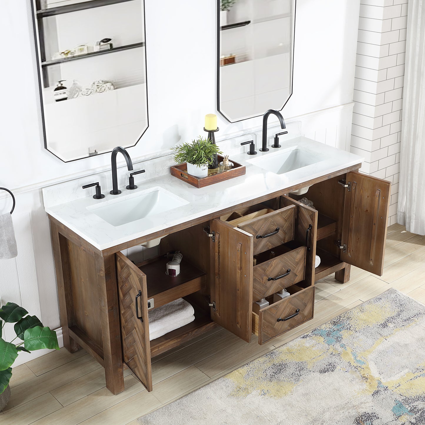 Javier 72" Free-standing Double Bath Vanity in Spruce Antique Gray with White Grain Composite Stone Top
