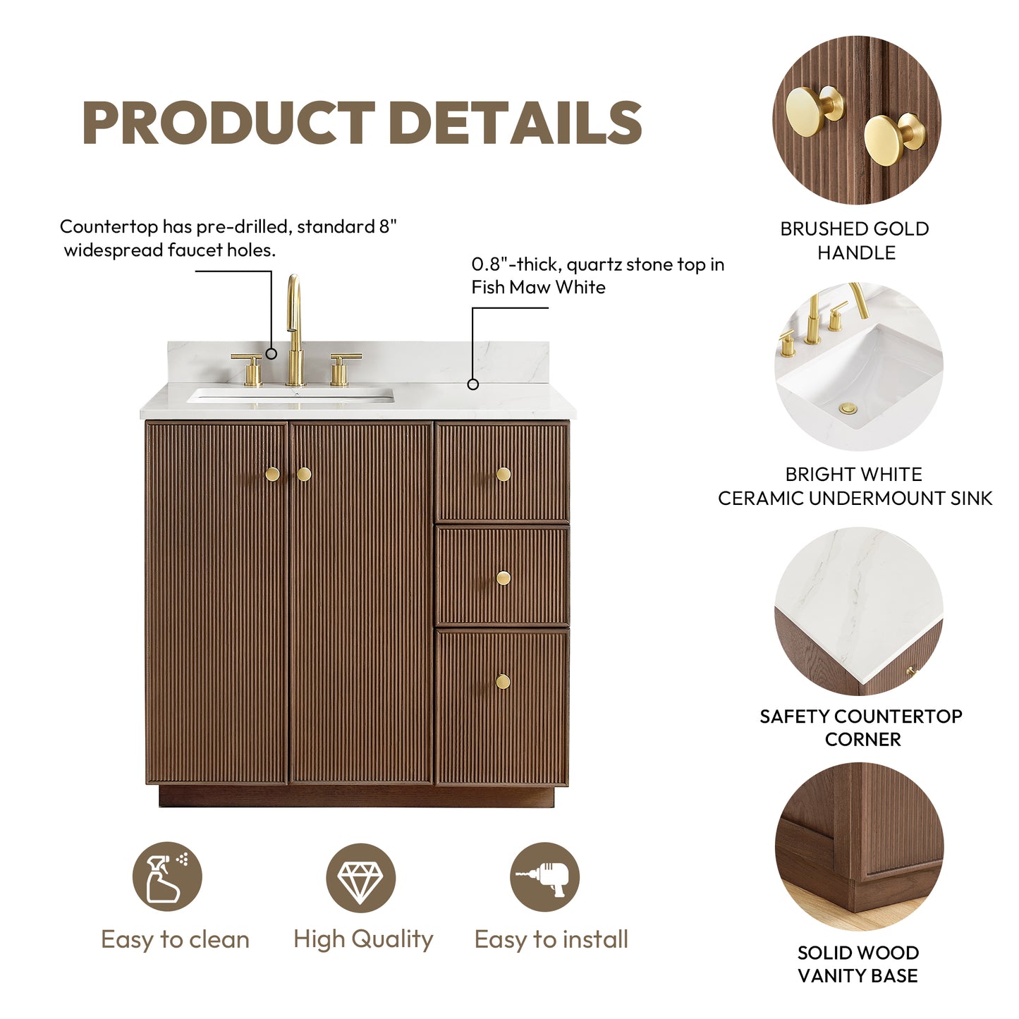 Oza 36" Free-standing Single Bath Vanity in Aged Dark Brown Oak