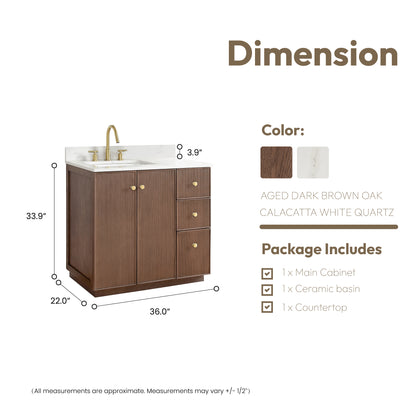 Oza 36" Free-standing Single Bath Vanity in Aged Dark Brown Oak