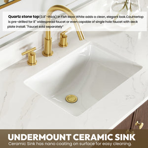 Oza 36" Free-standing Single Bath Vanity in Aged Dark Brown Oak with Fish Maw White Quartz Stone Top