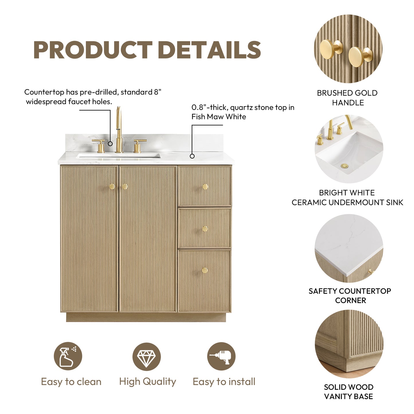 Oza 36" Free-standing Single Bath Vanity in Aged Natural Oak