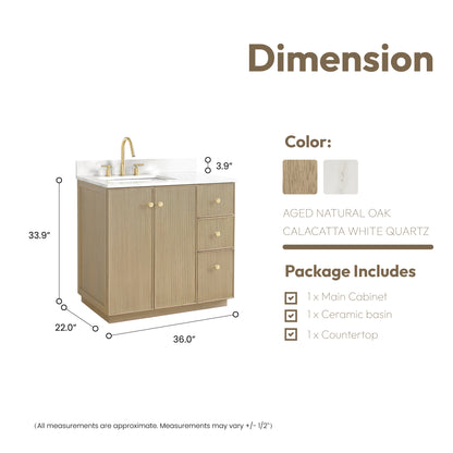 Oza 36" Free-standing Single Bath Vanity in Aged Natural Oak