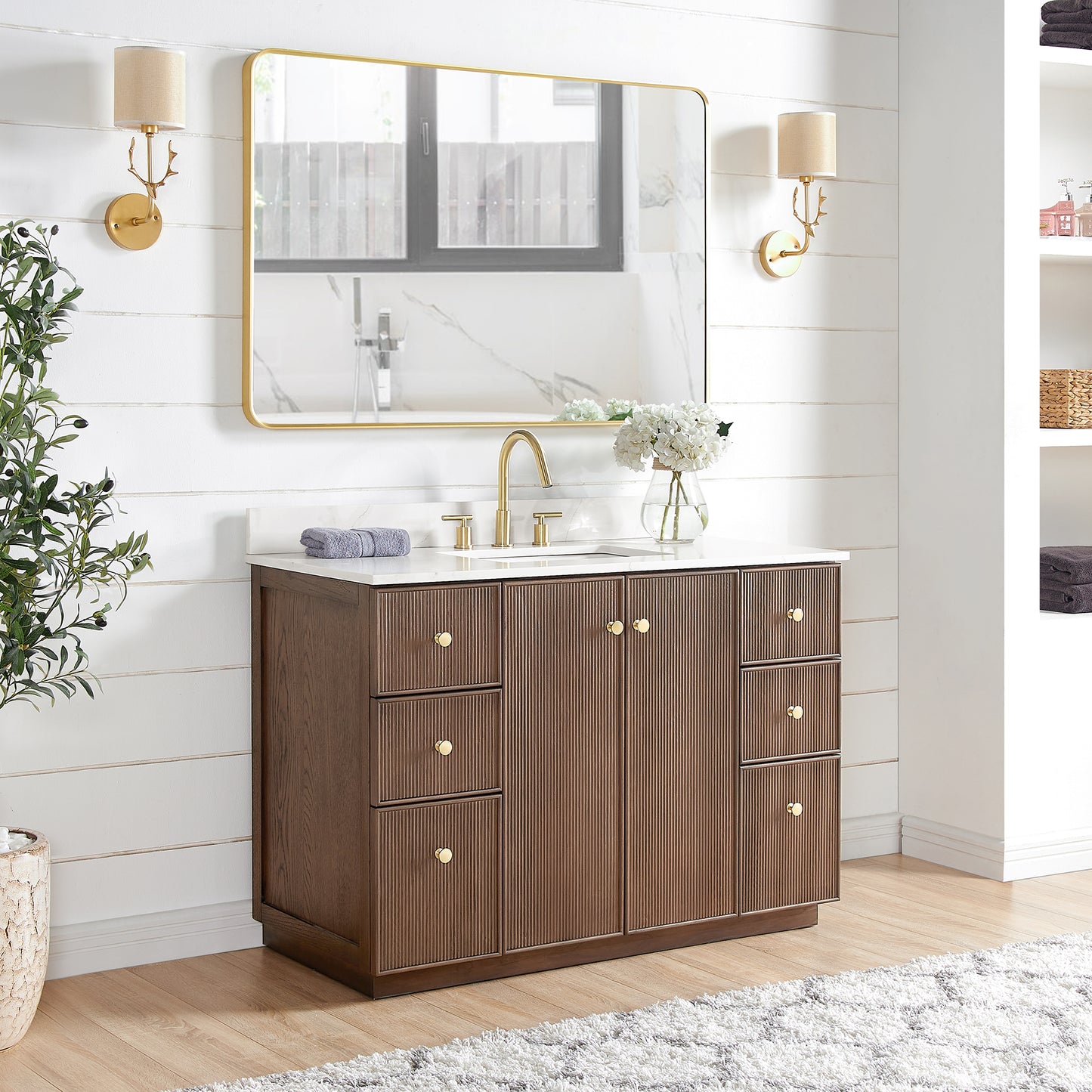 Oza 48" Free-standing Single Bath Vanity in Aged Dark Brown Oak