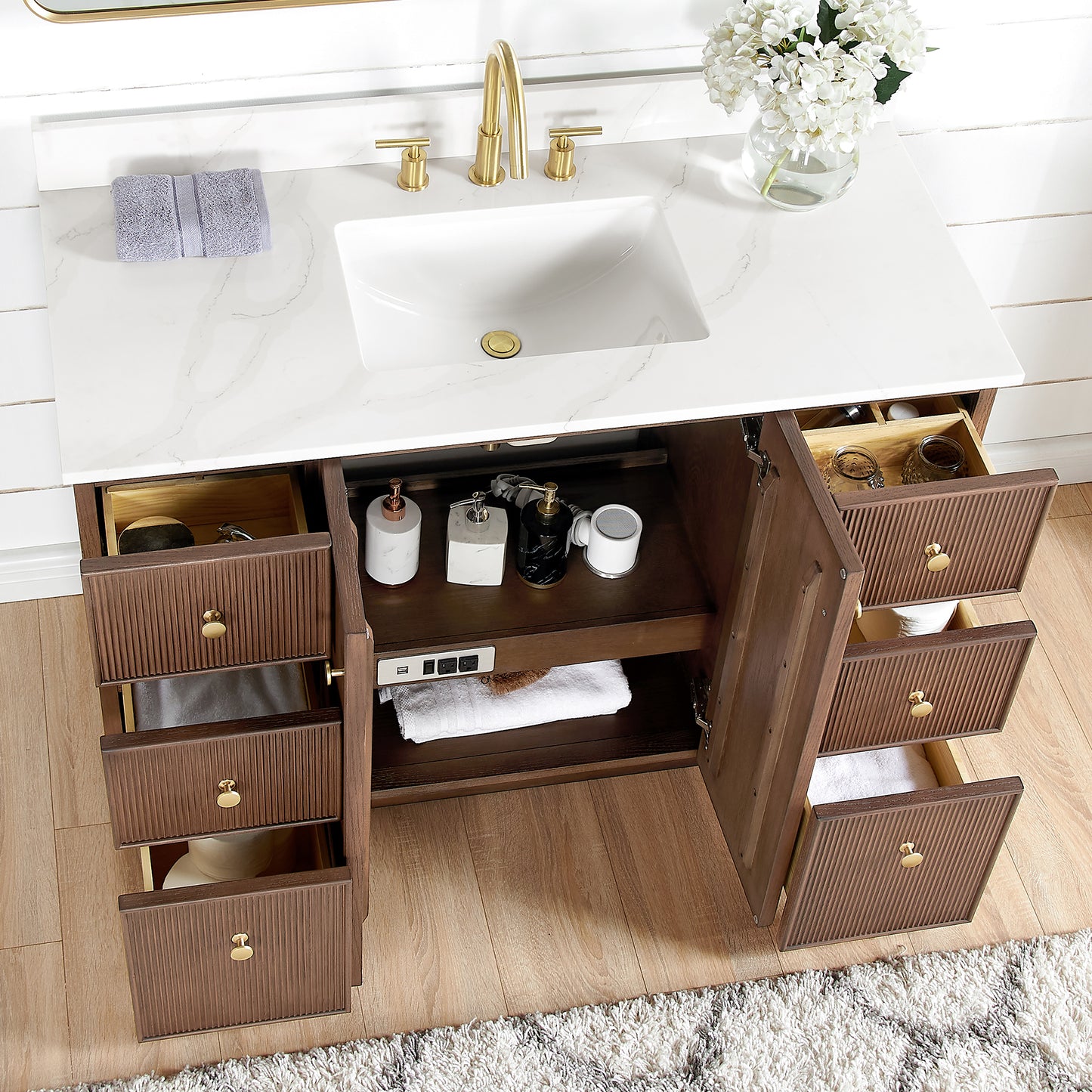 Oza 48" Free-standing Single Bath Vanity in Aged Dark Brown Oak