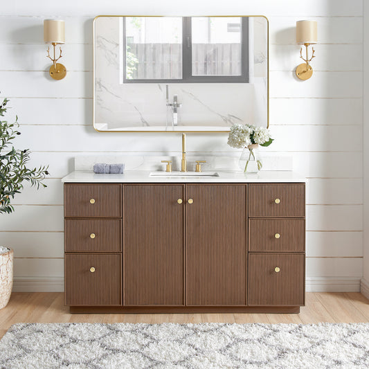 Oza 60" Free-standing Single Bath Vanity in Aged Dark Brown Oak