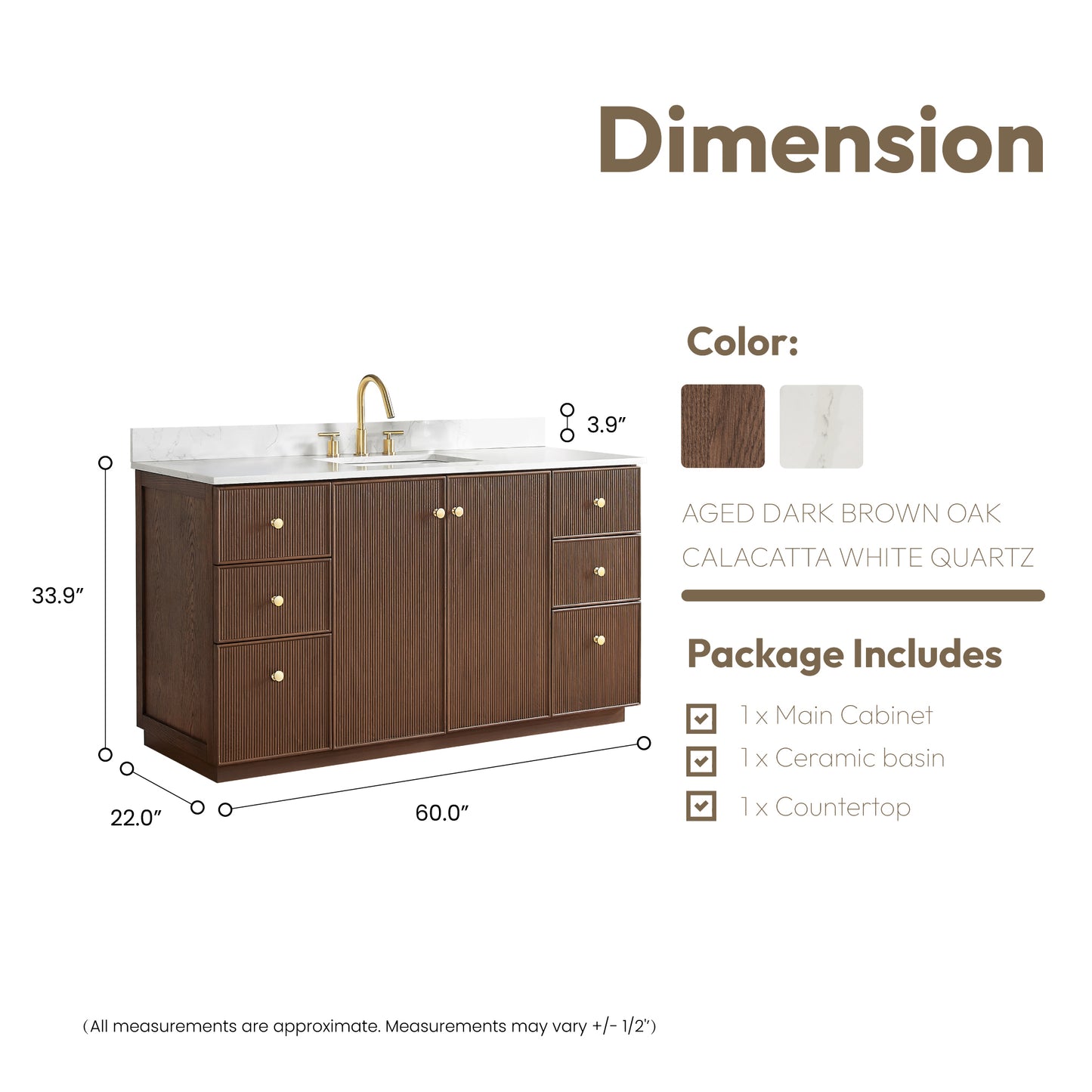 Oza 60" Free-standing Single Bath Vanity in Aged Dark Brown Oak