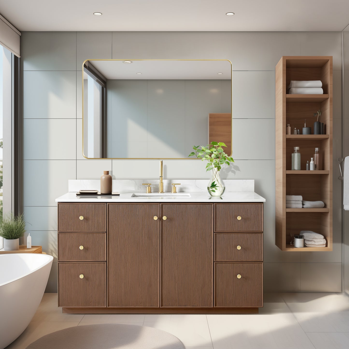 Oza 60" Free-standing Single Bath Vanity in Aged Dark Brown Oak