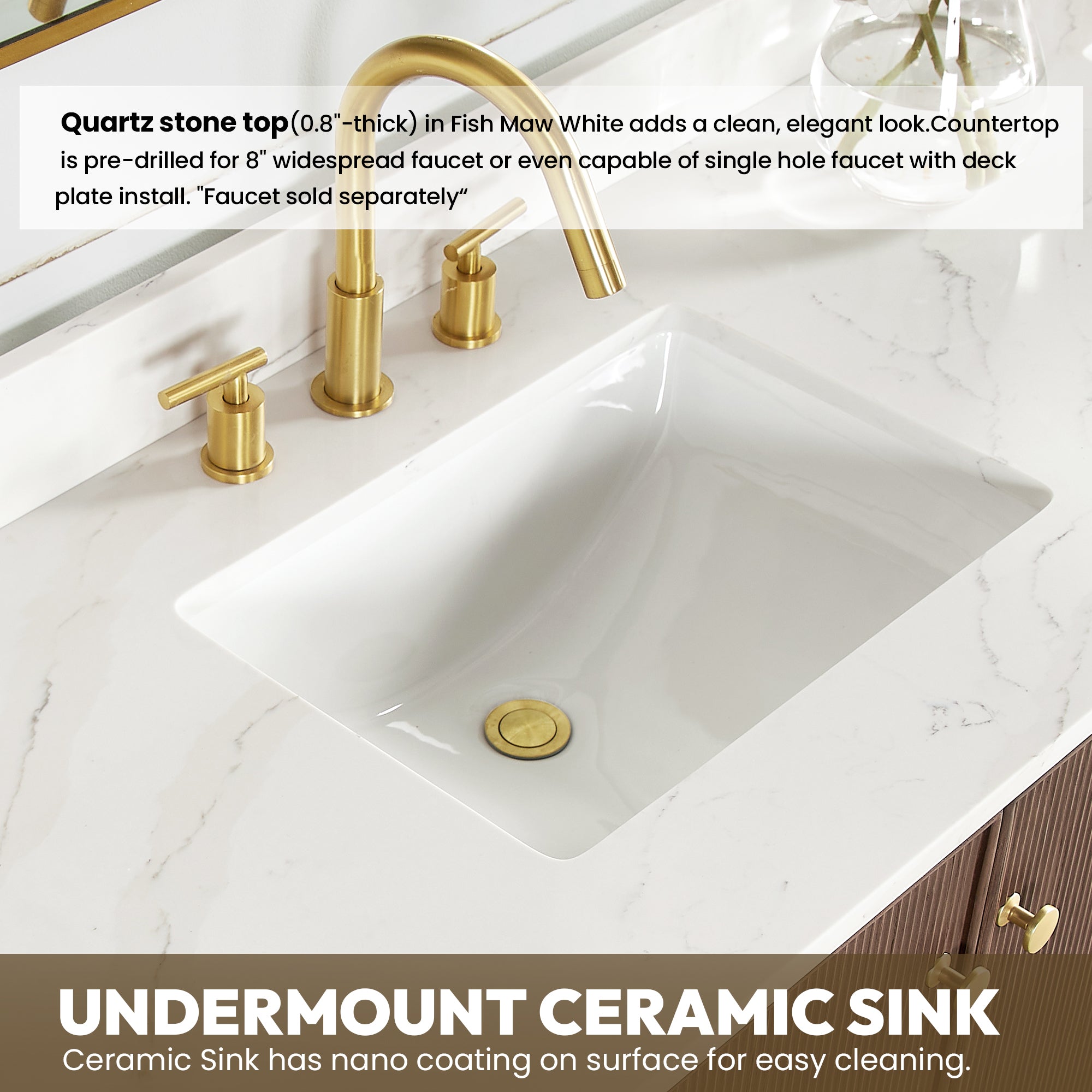 Oza 60" Free-standing Single Bath Vanity in Aged Dark Brown Oak with Fish Maw White Quartz Stone Top