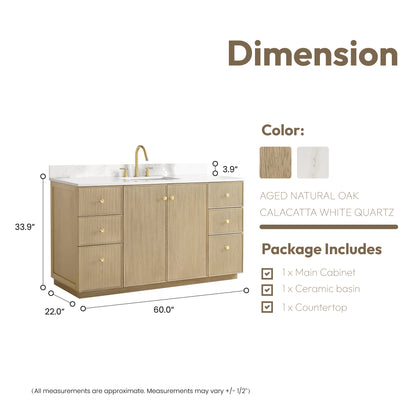 Oza 60" Free-standing Single Bath Vanity in Aged Natural Oak