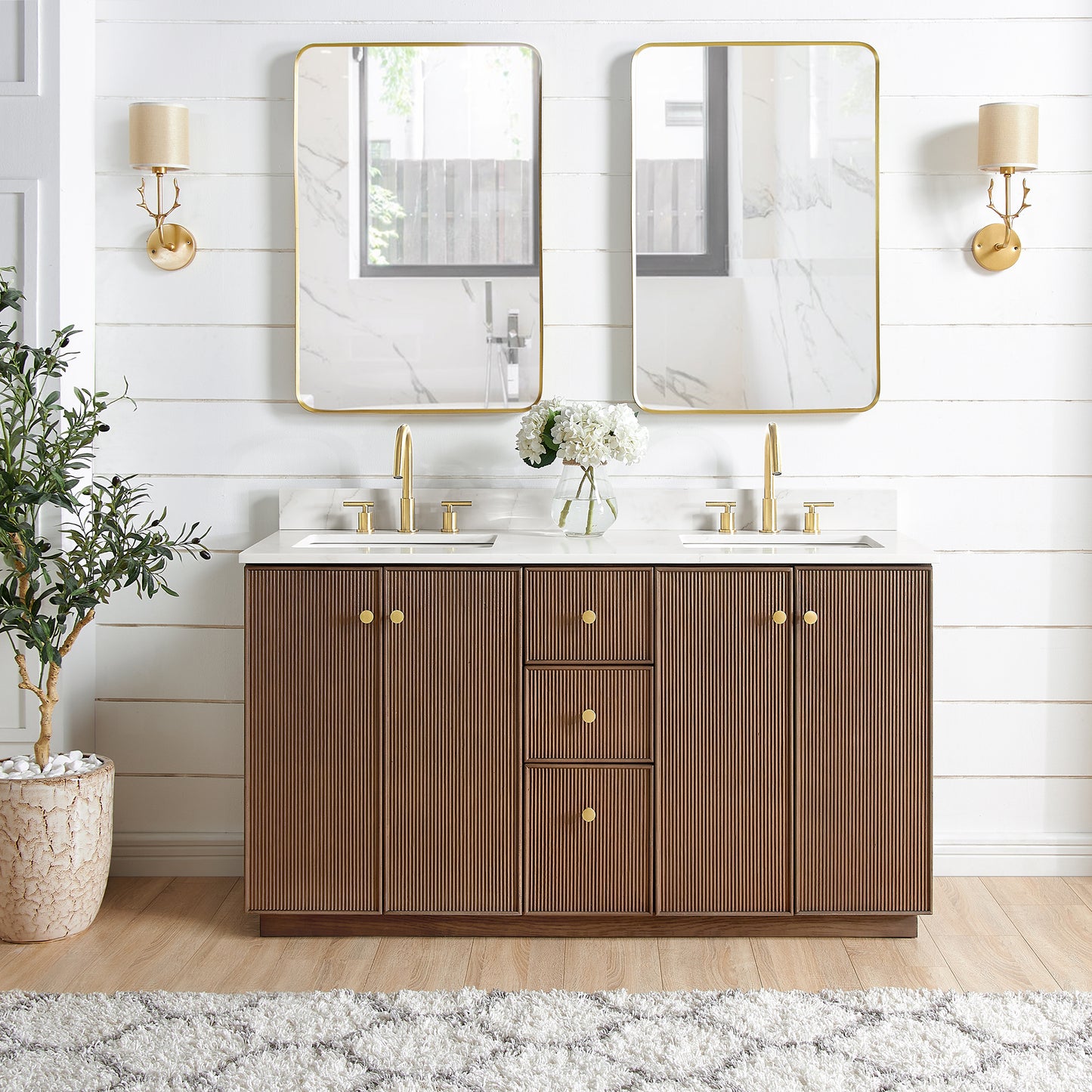 Oza 60M" Free-standing Double Bath Vanity in Aged Dark Brown Oak