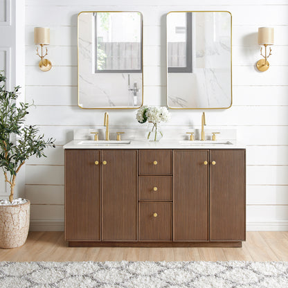 Oza 60M" Free-standing Double Bath Vanity in Aged Dark Brown Oak