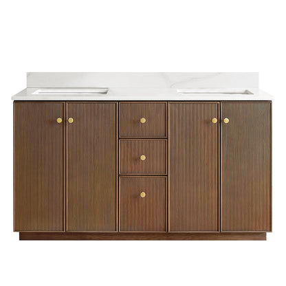 Oza 60M" Free-standing Double Bath Vanity in Aged Dark Brown Oak