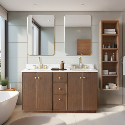 Oza 60M" Free-standing Double Bath Vanity in Aged Dark Brown Oak