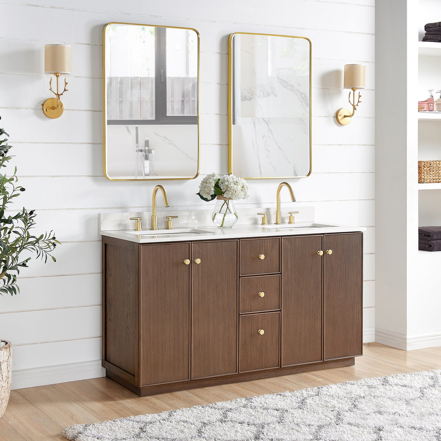 Oza 60M" Free-standing Double Bath Vanity in Aged Dark Brown Oak